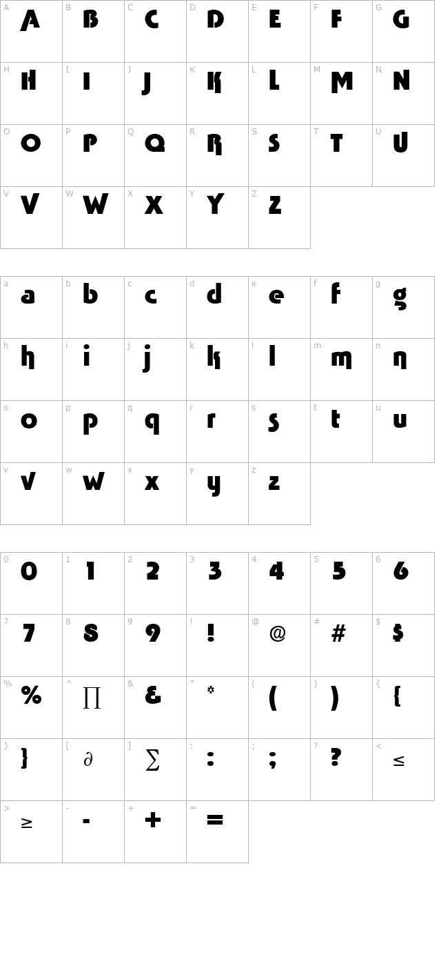 tabasco-bold character map