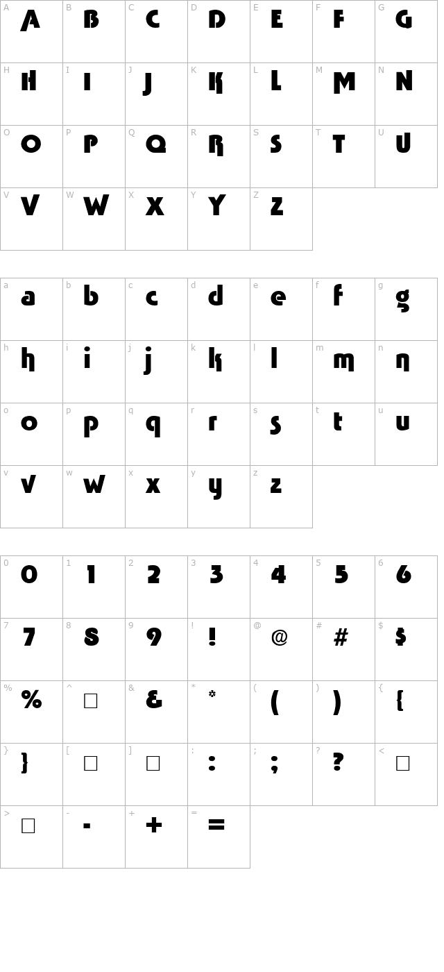 TabascoBold character map