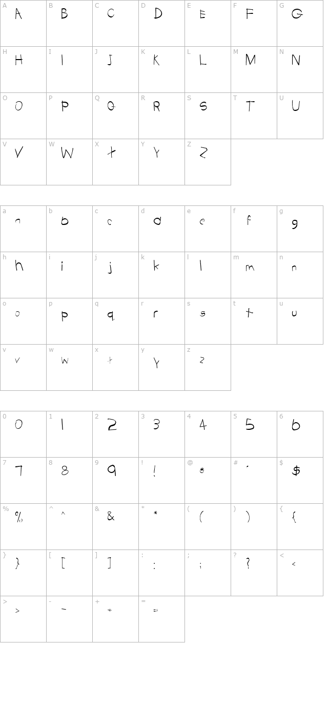 Tabatha Regular character map