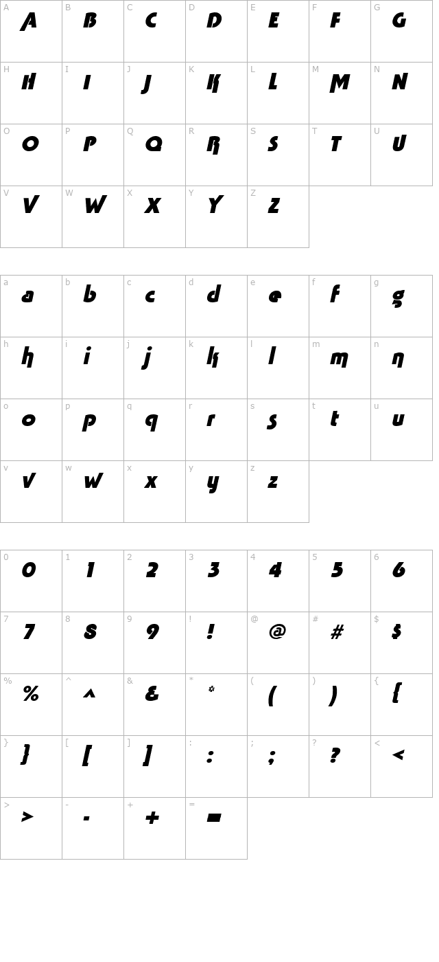 tabathaheavy-italic character map