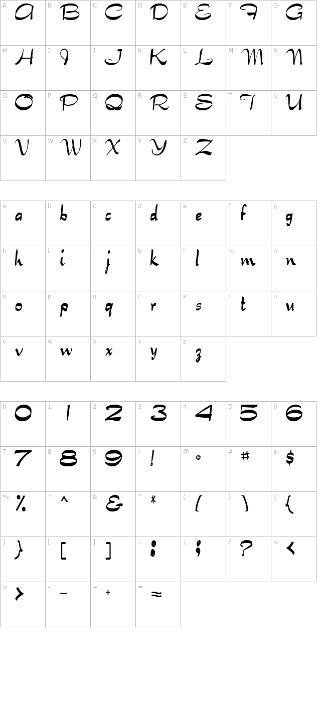 Tabitha Regular character map