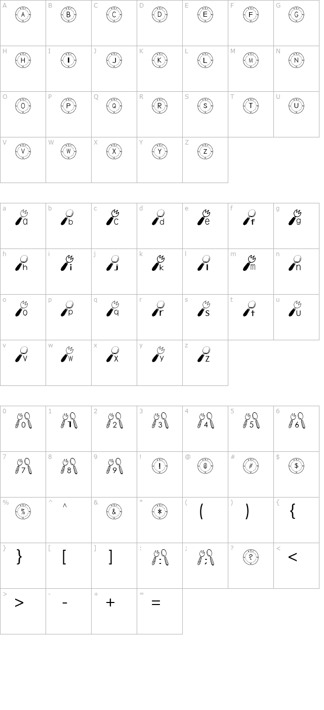 Tableware Font character map