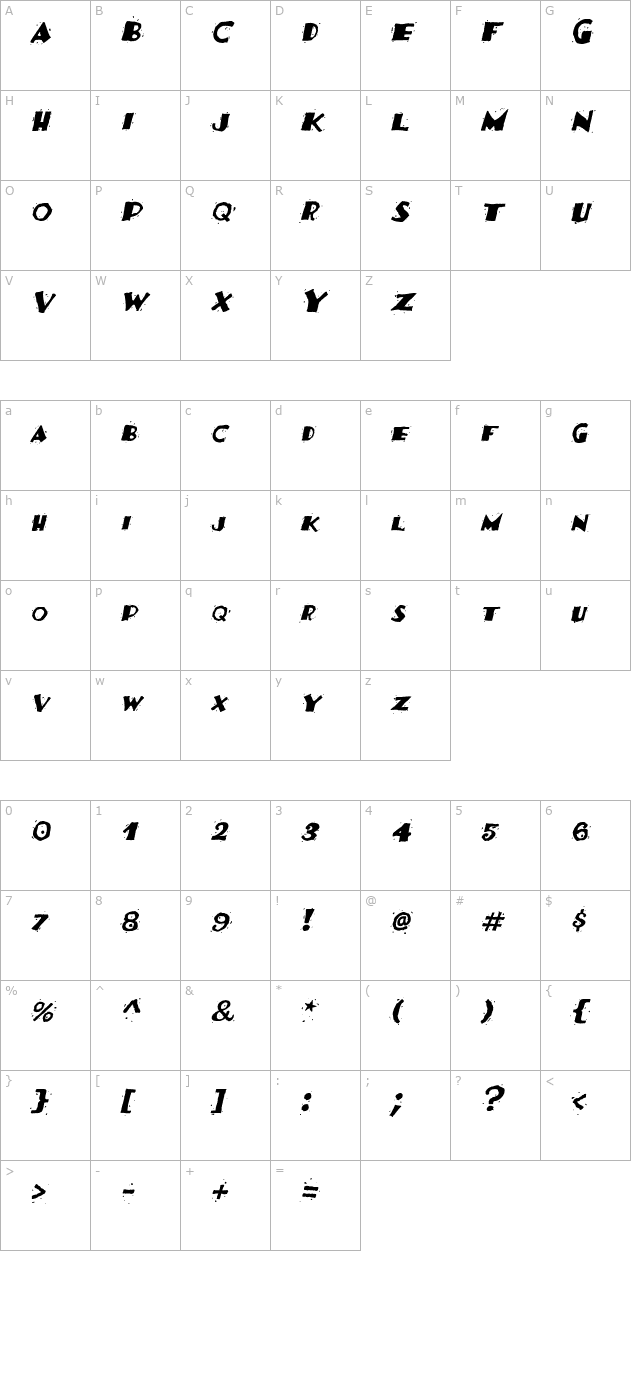 TacoFestiva Italic character map