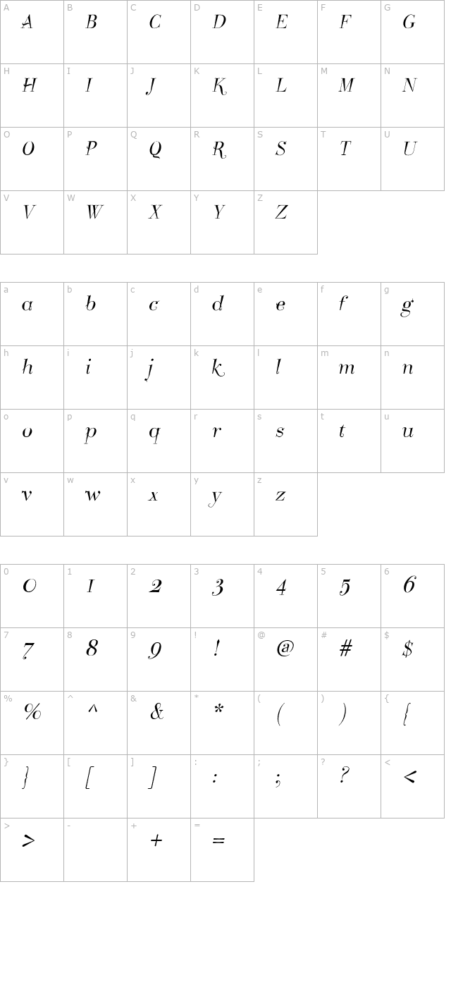 Take Five Italic PDF character map