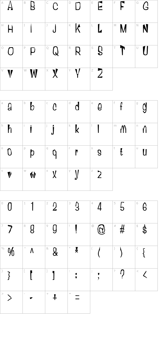 Tall Sally character map