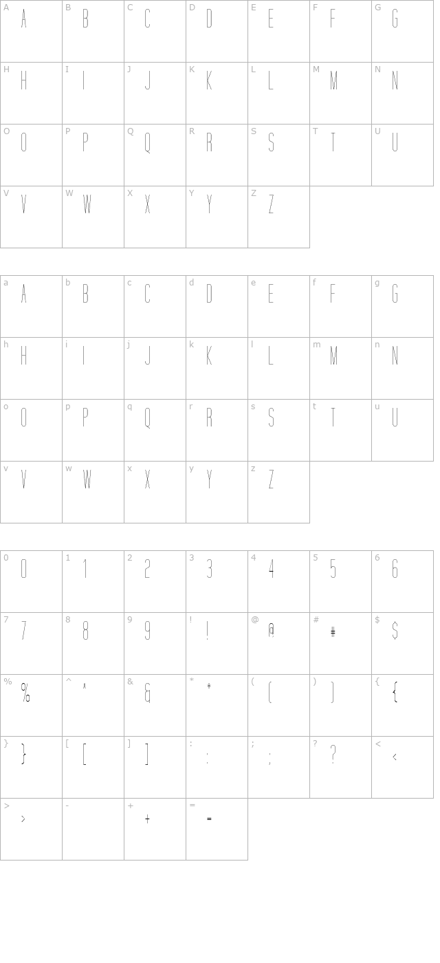 Tall Script character map