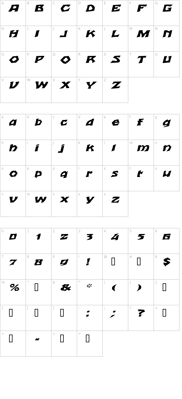 talonextended-italic character map