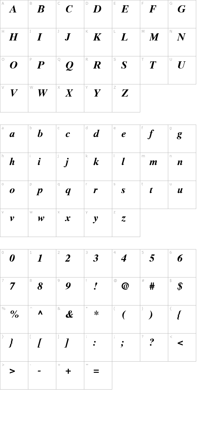 Tamal Bold Italic character map