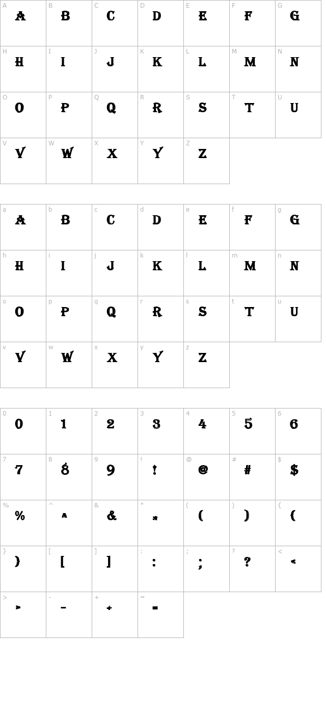 Tangiers Bold character map