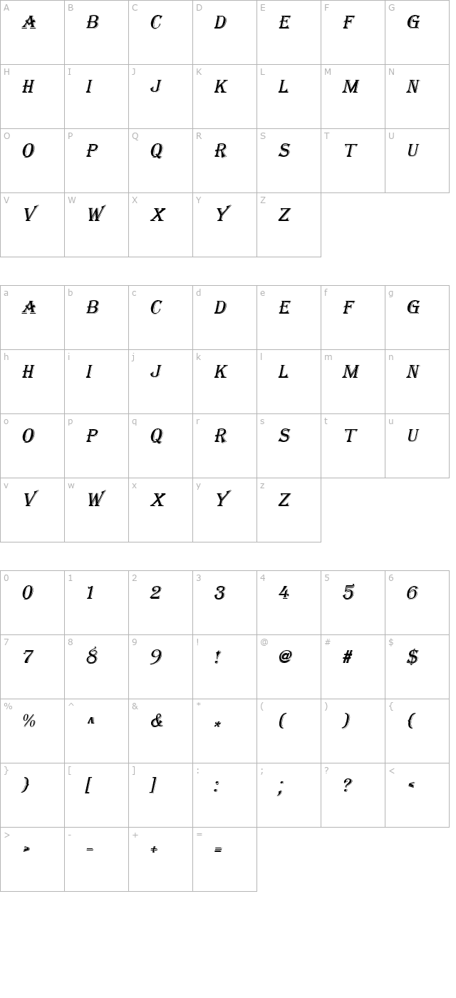 Tangiers Italic character map