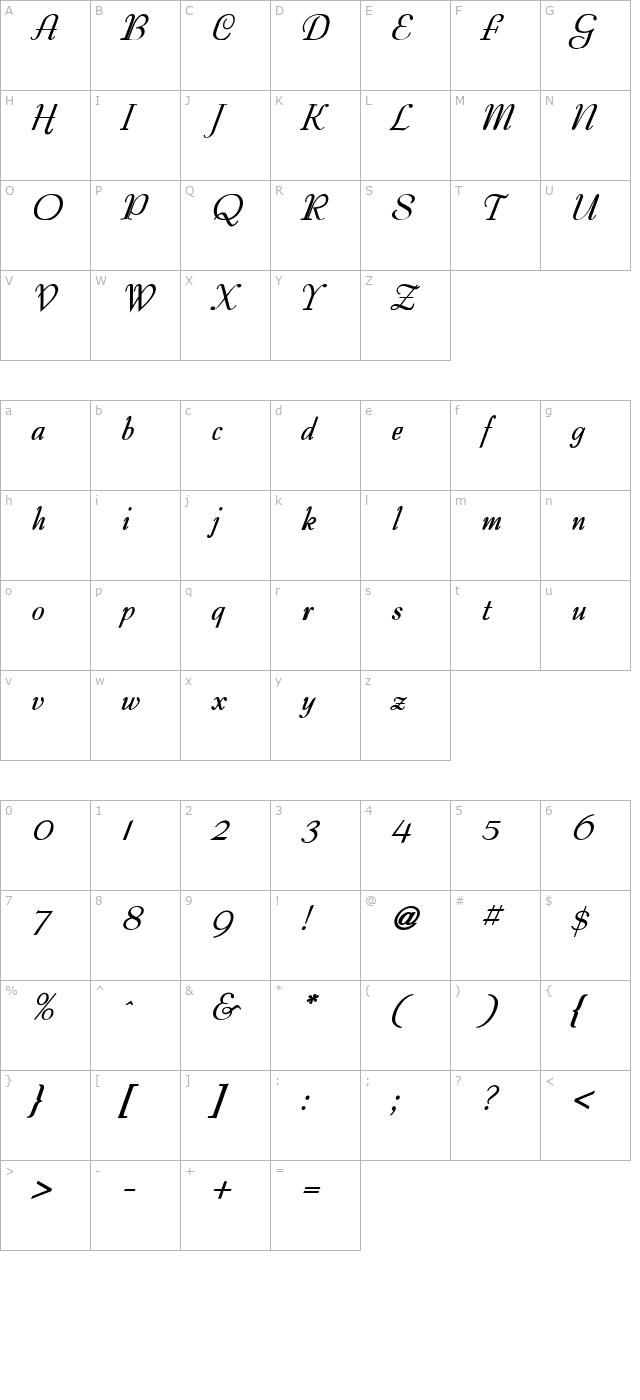 Tango Bold Italic character map