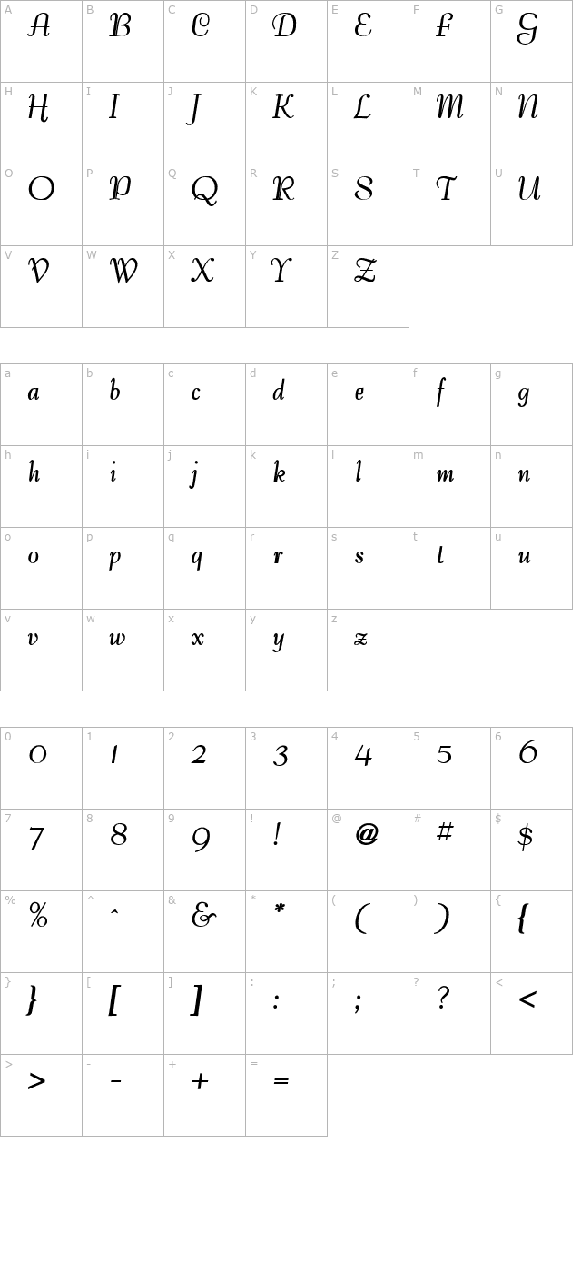 Tango Bold character map