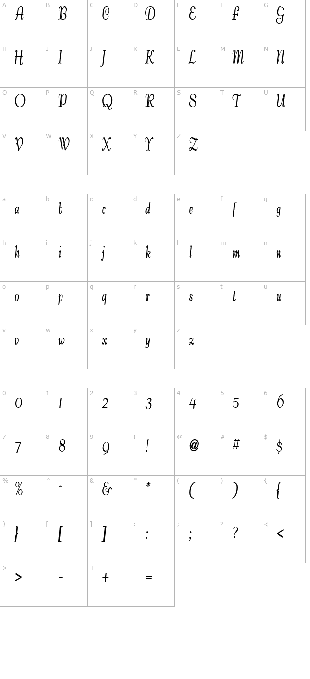 Tango Condensed Bold character map