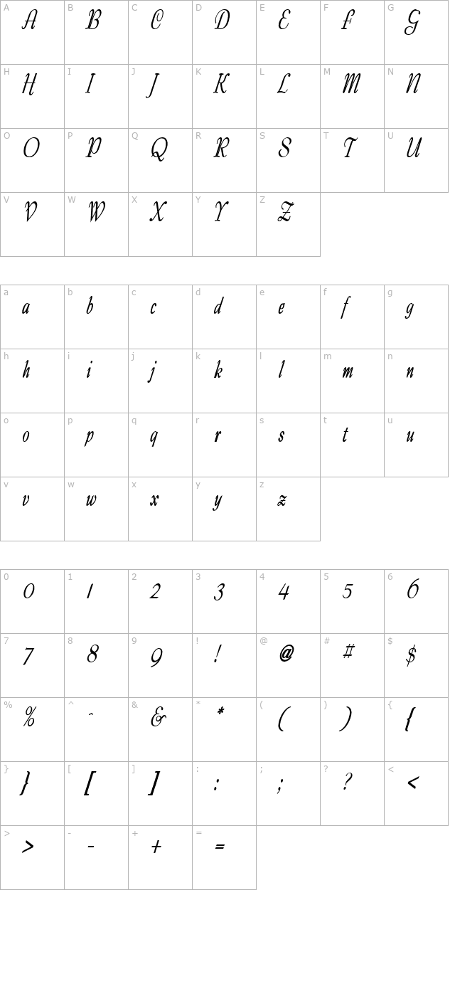 tango-condensed-bolditalic character map