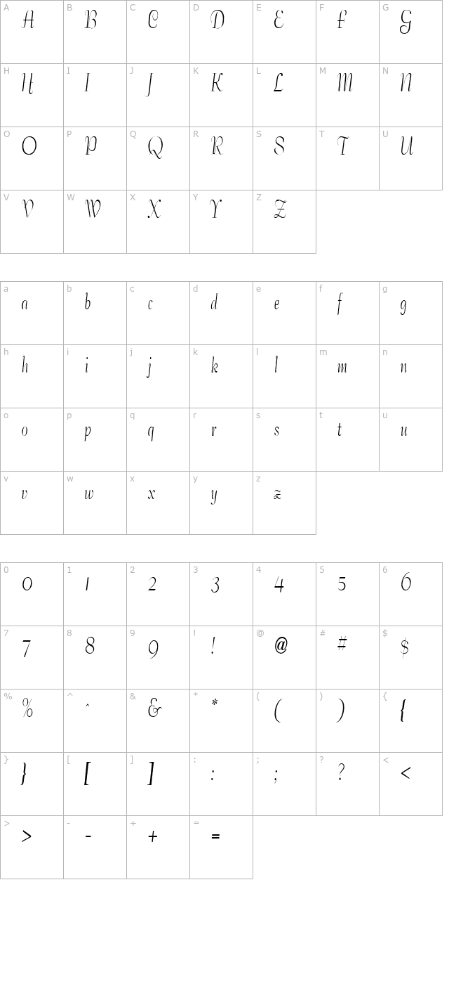 tango-condensed-normal character map