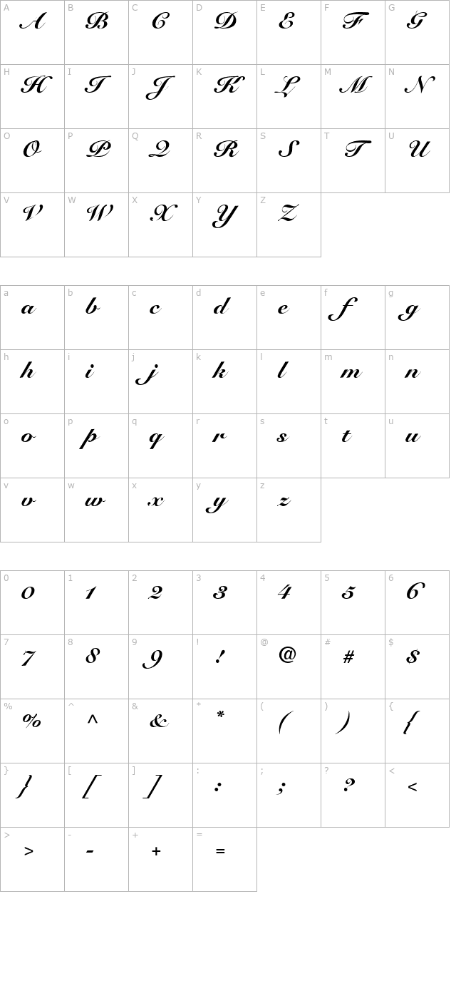 Tango Script Black SSi Black character map