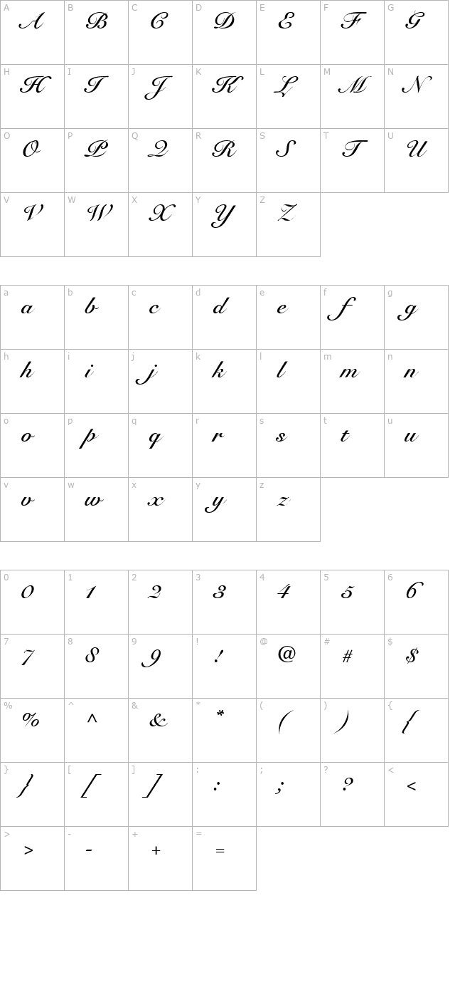 Tango Script SSi Bold character map