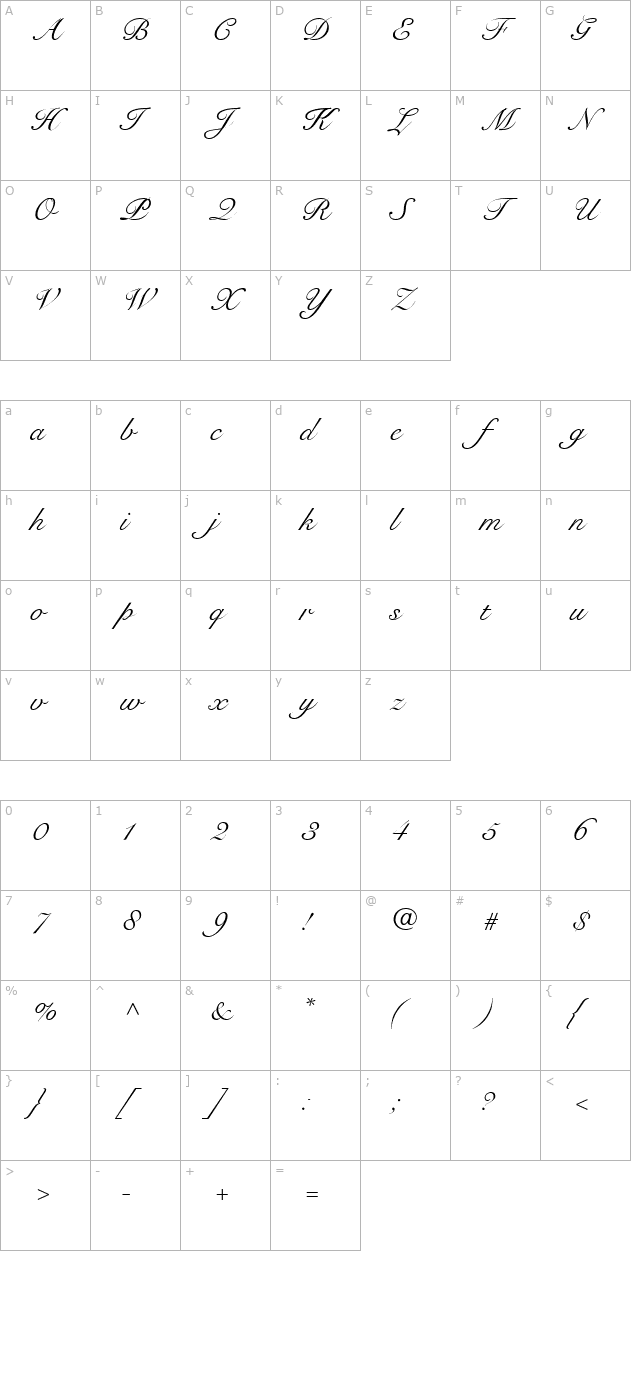 Tango Script SSi character map