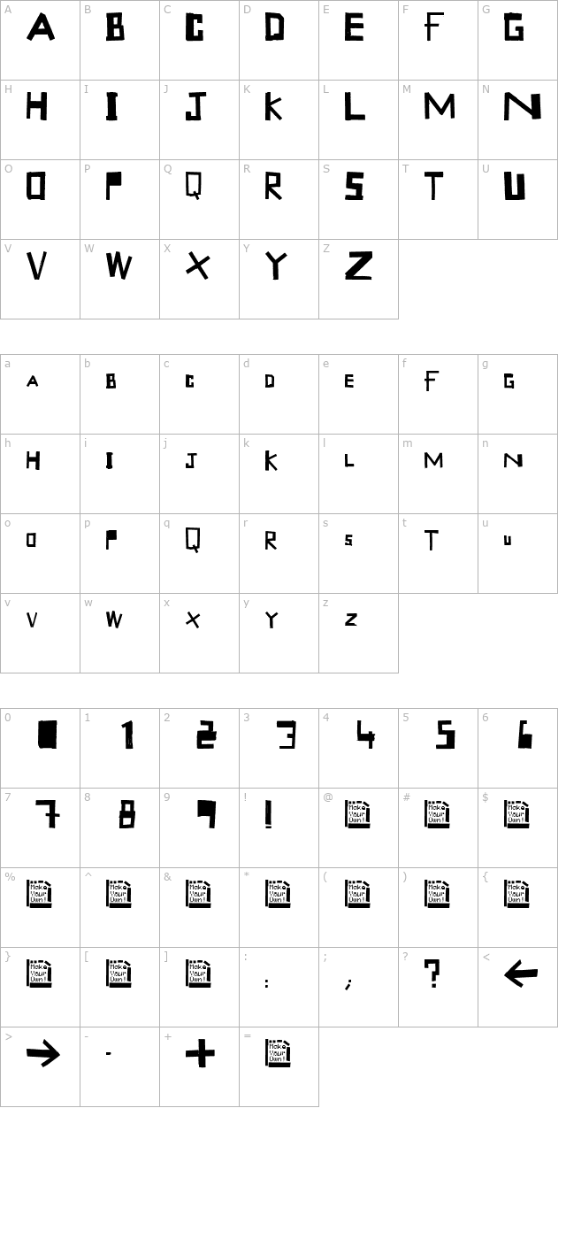 tapetype character map