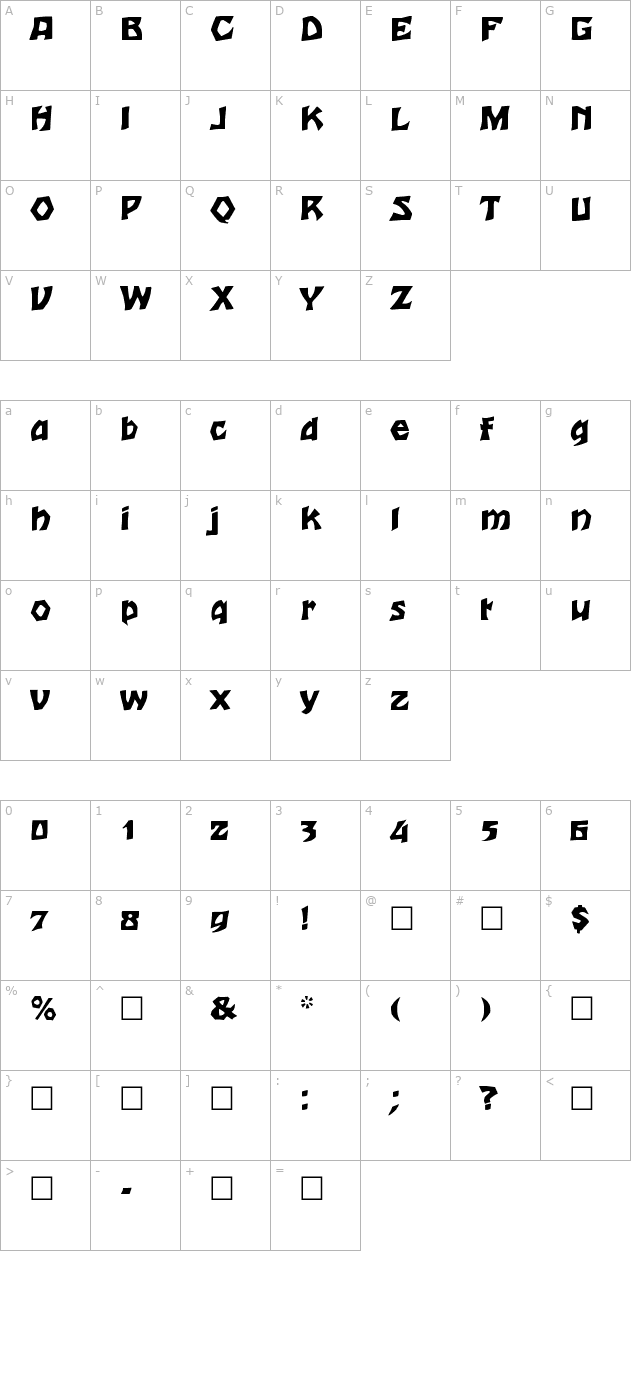 tarzan-regular character map