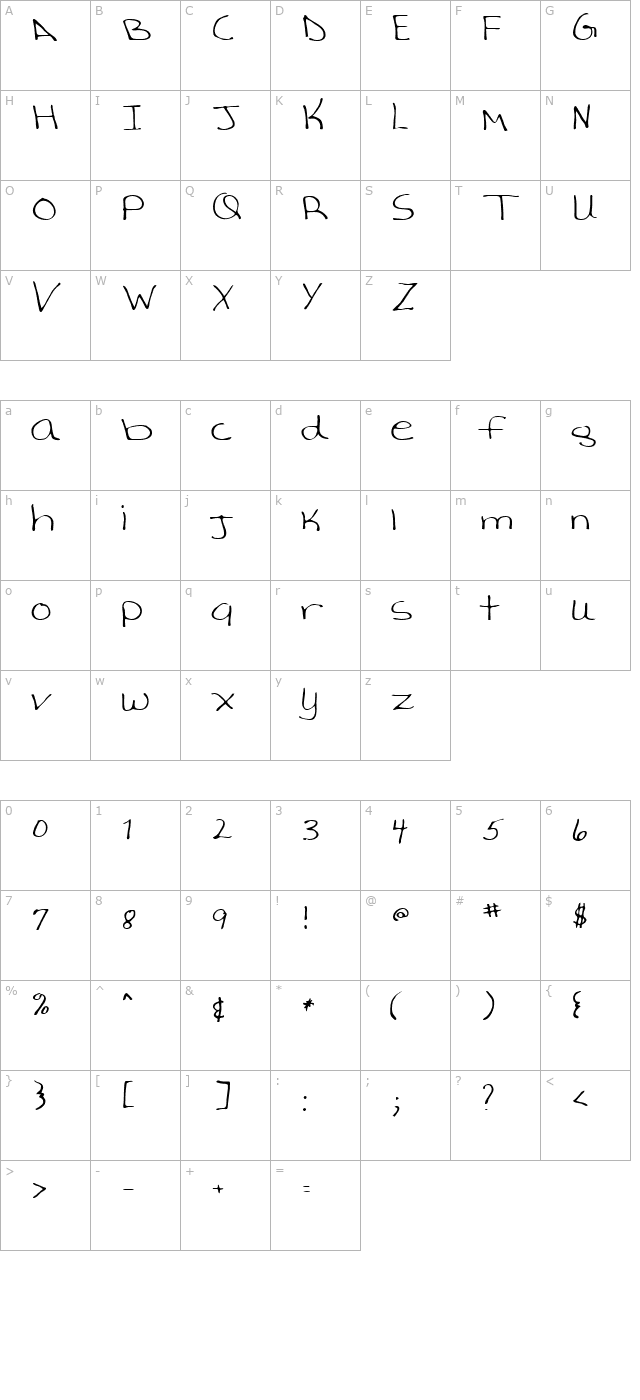 Tasha Regular character map