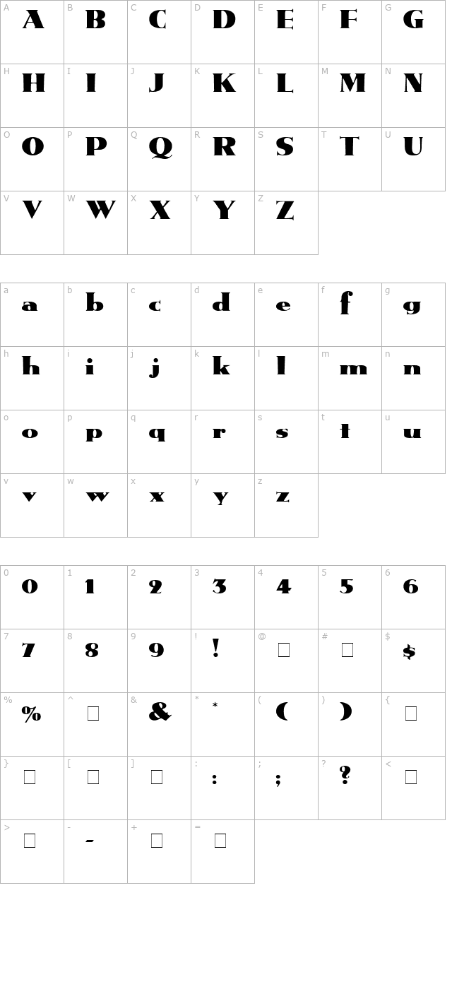 tatio-display-ssi character map