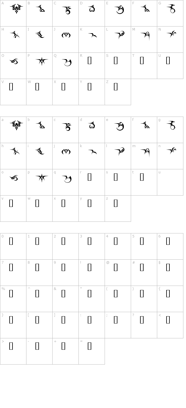 Tattooz 1 character map