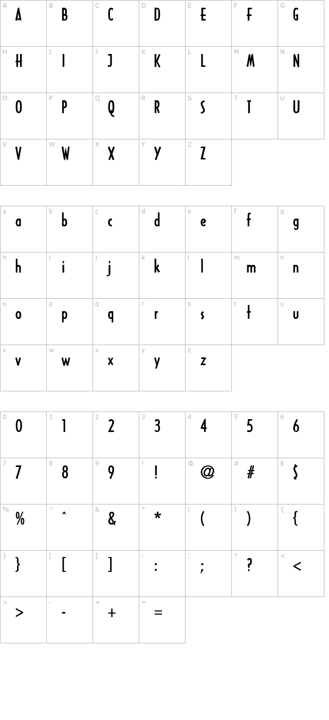 tech-bold character map