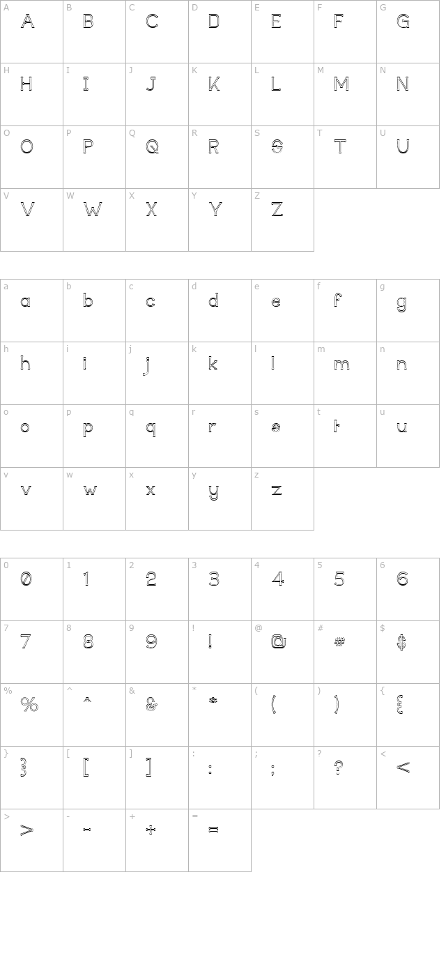 Technically Insane Outline character map