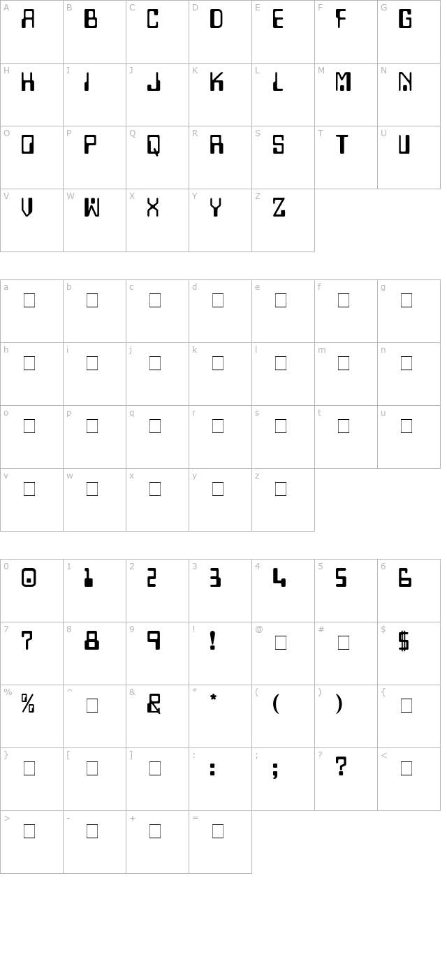 Techno Display Caps SSi character map