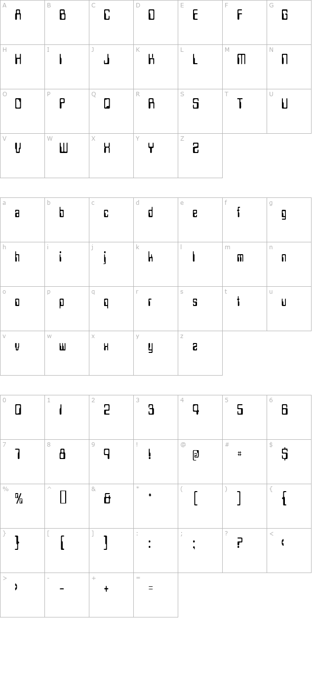 TechSchoolCondensed character map