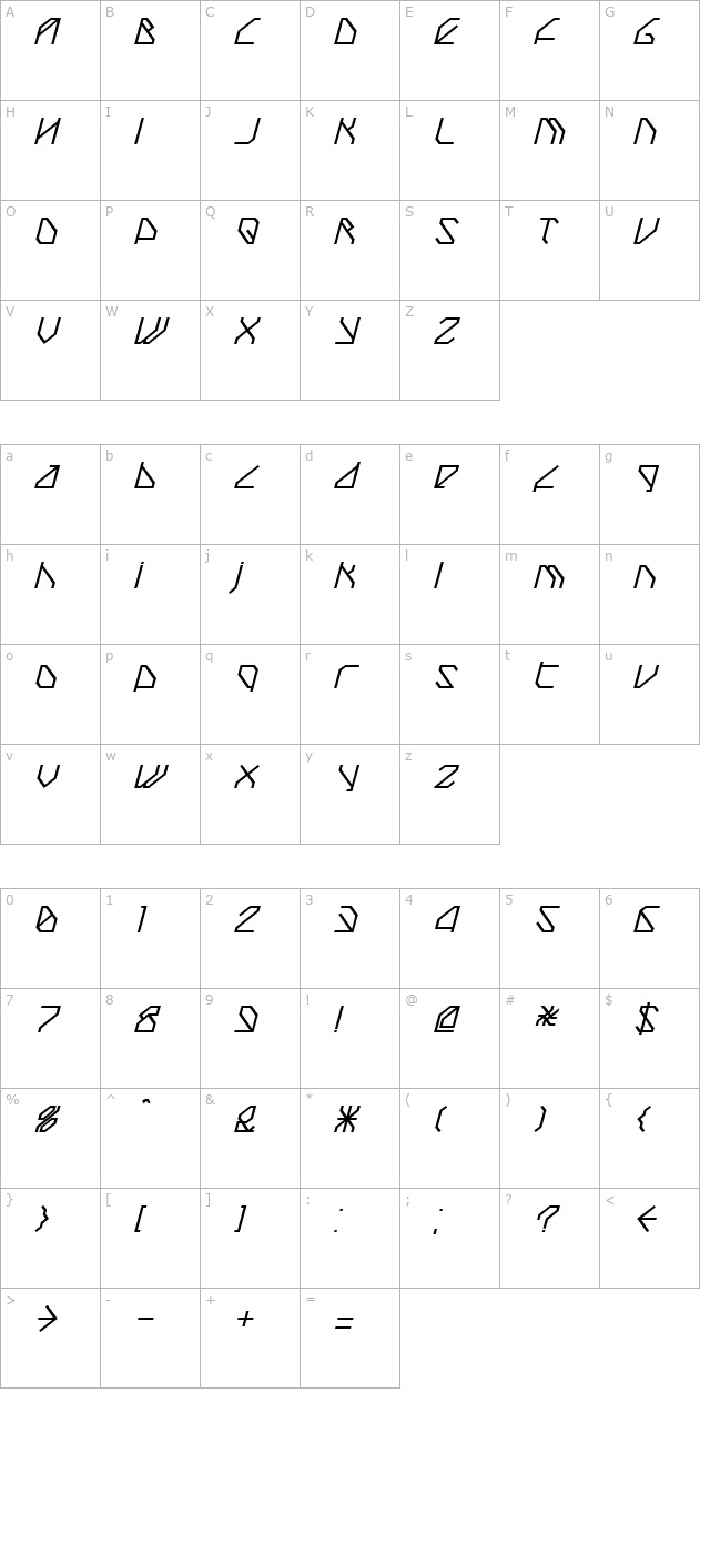 TechstepMedium Oblique character map