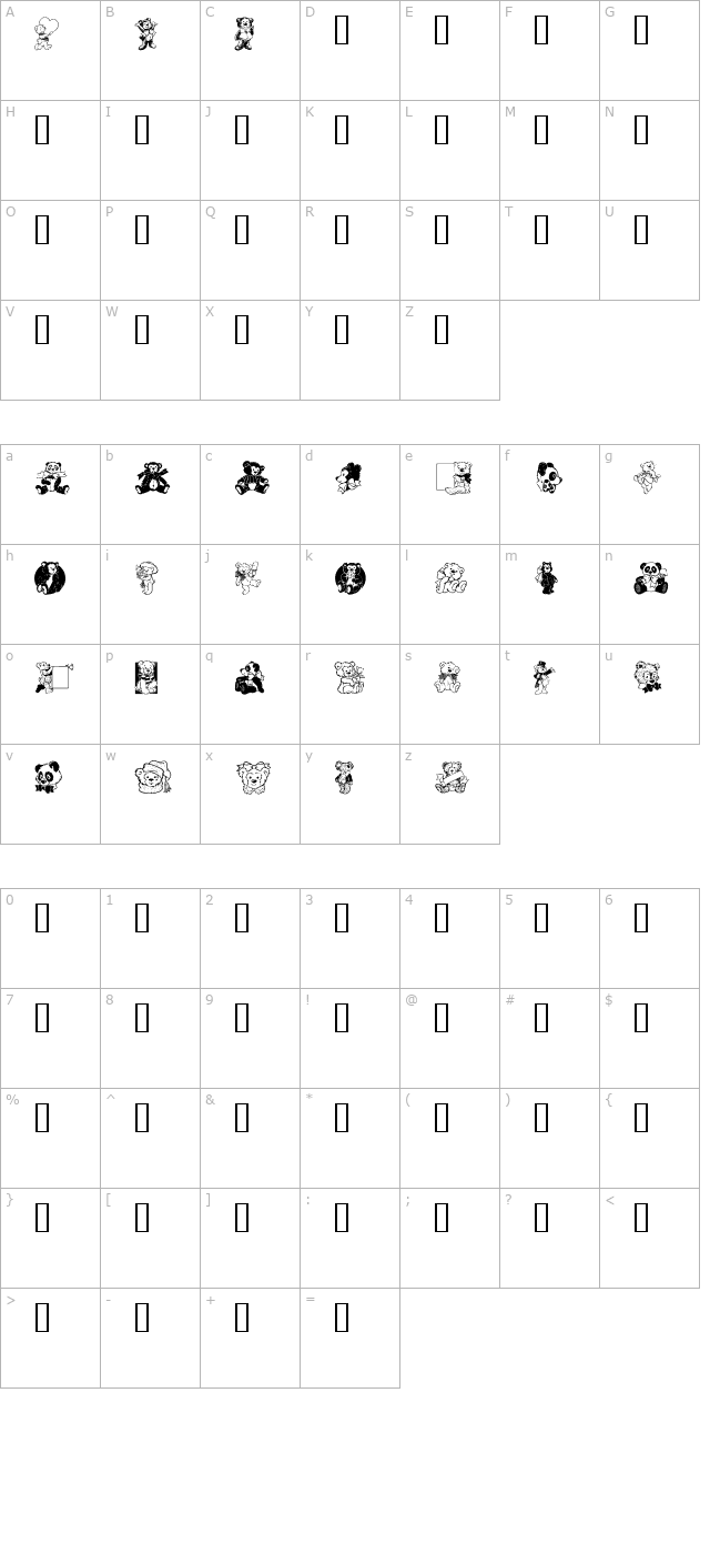 Teddies character map