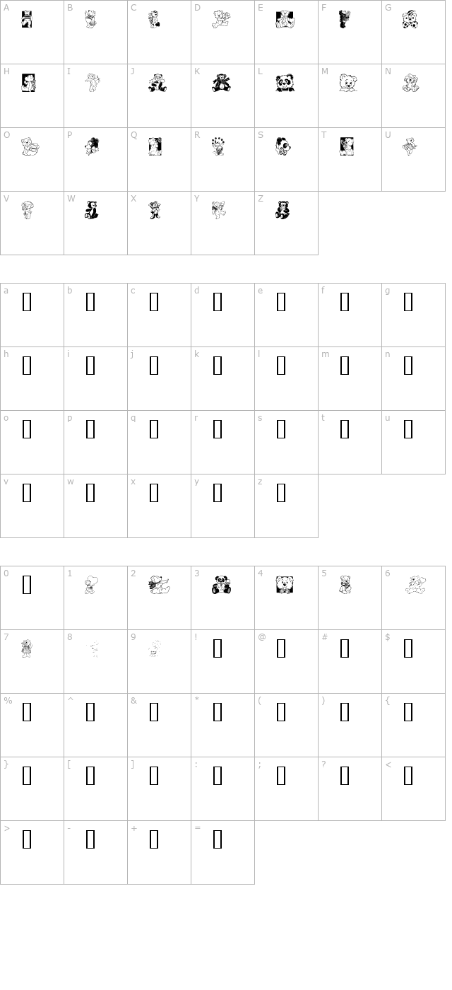 Teddyber character map