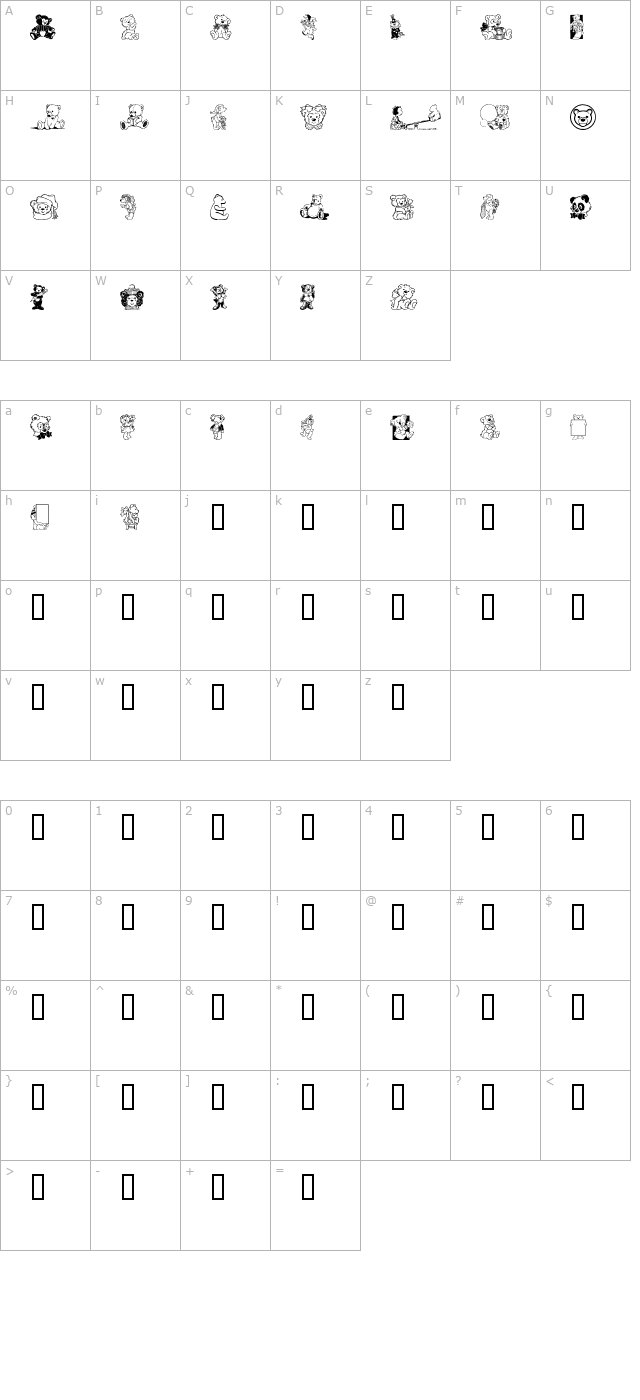 Teddybers Too character map