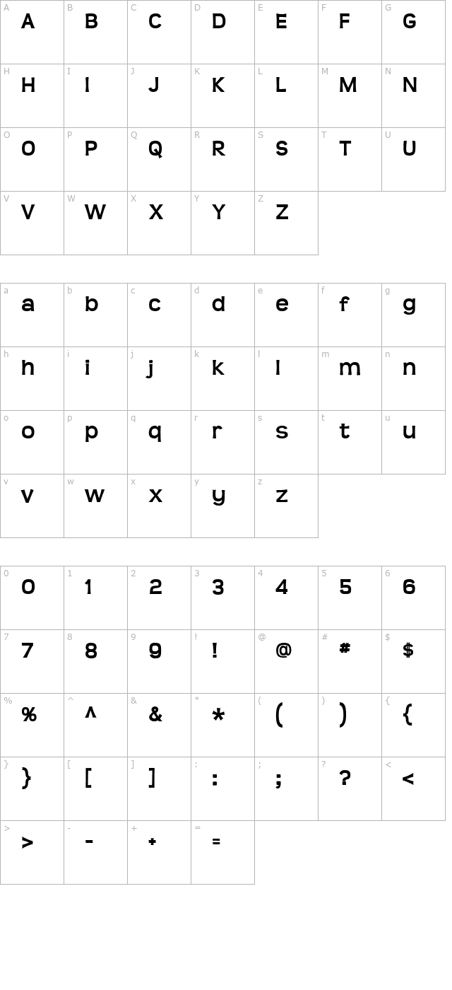 Teen bold character map