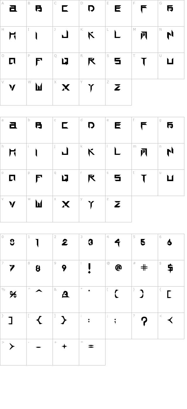 TEK HED ANGRY character map