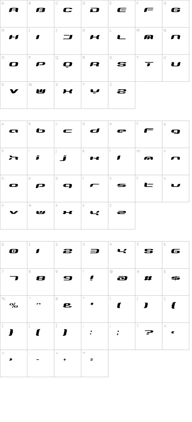 teknikohlremix01-oblique character map