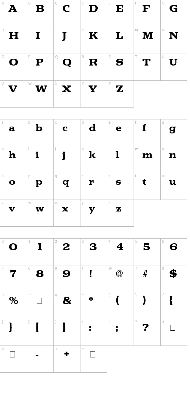 Tekton Display SSi character map