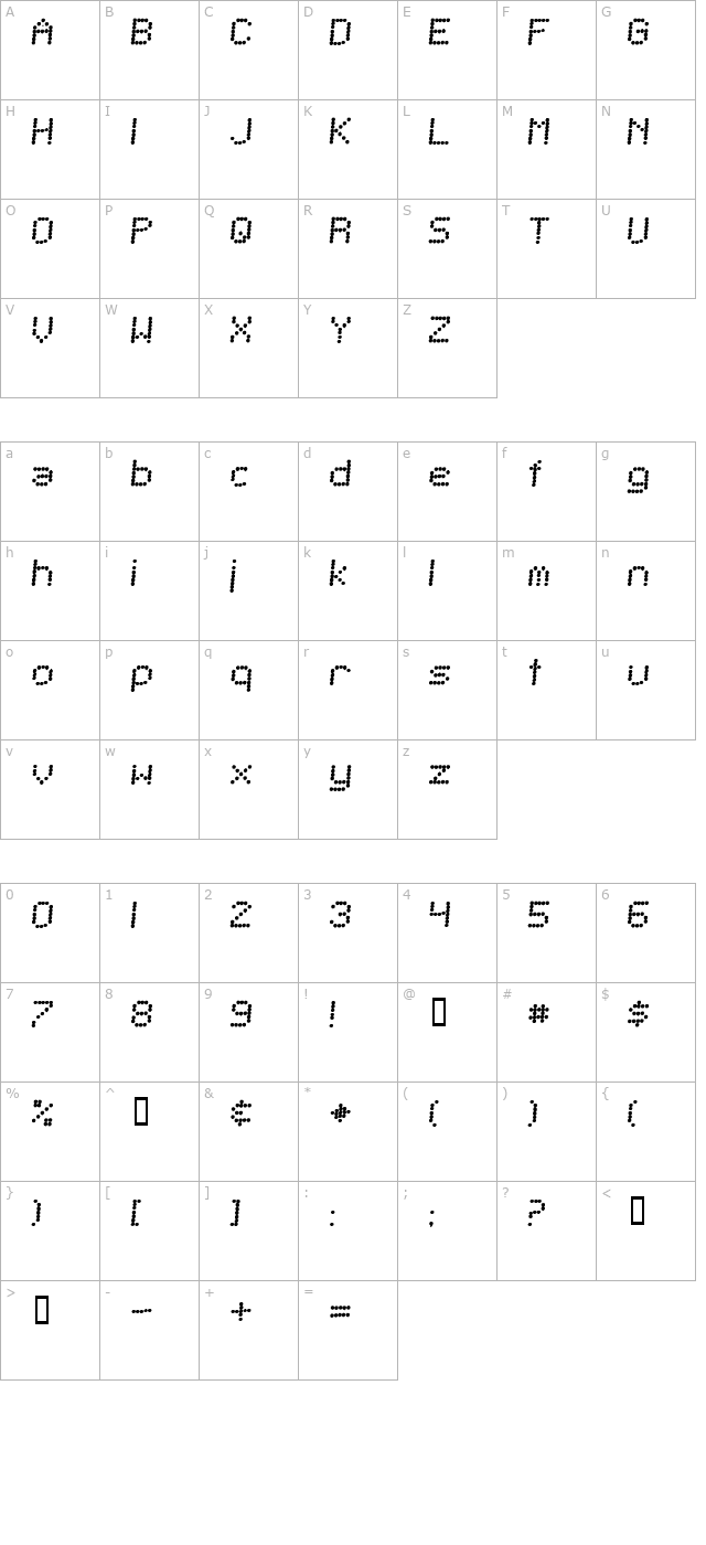 telegraphic-bold-italic character map