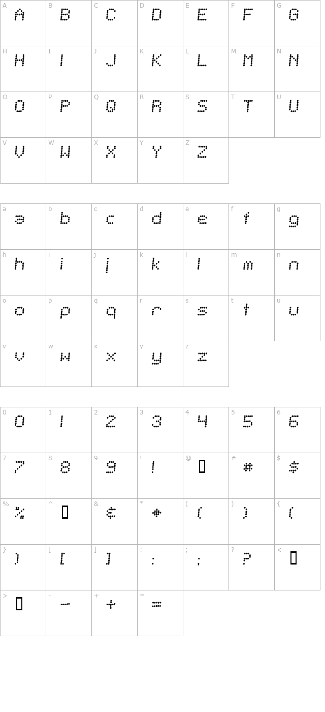 telegraphic-italic character map