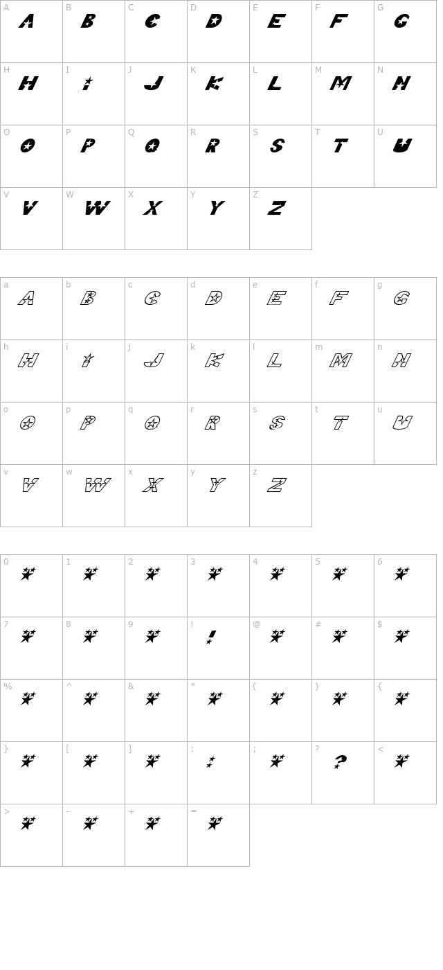 Telemarketing Superstar Italic character map