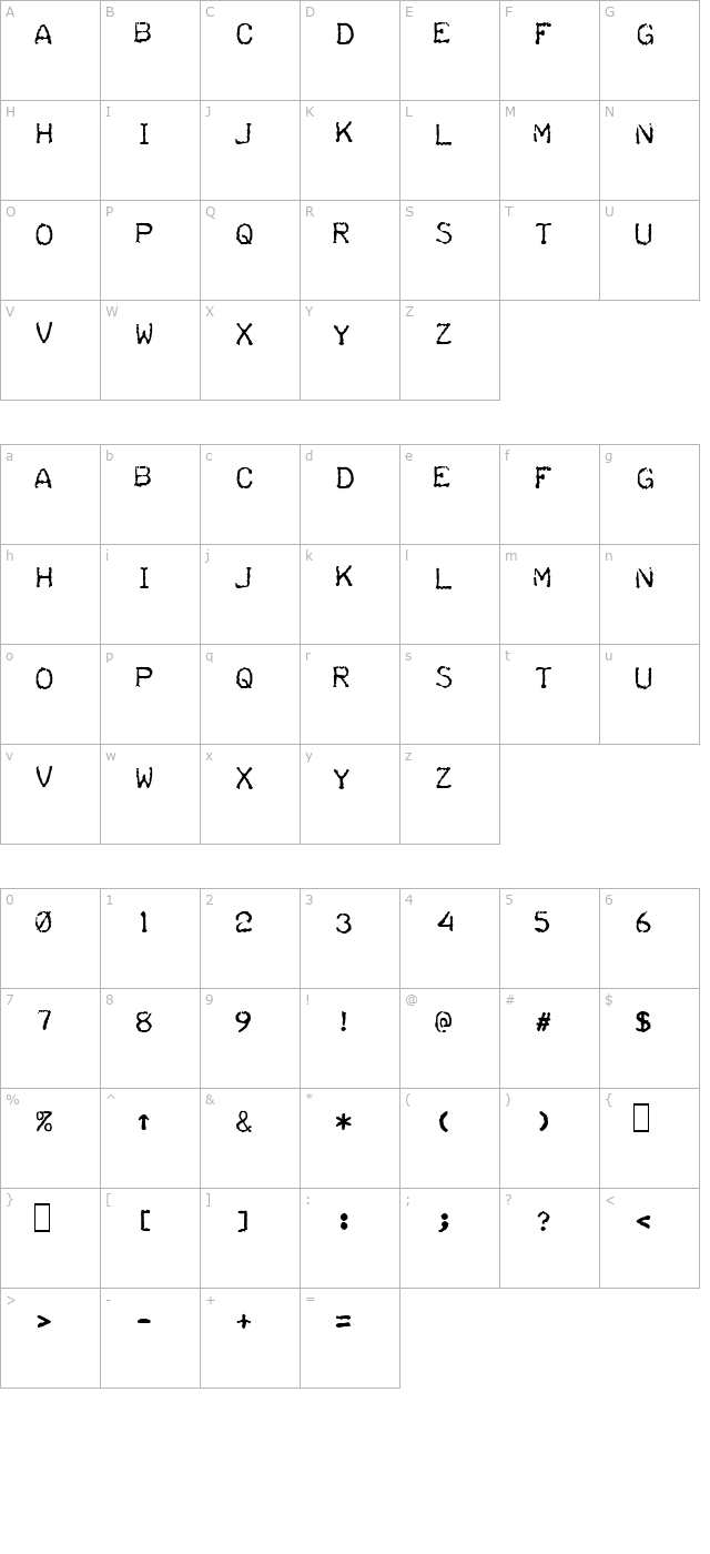 teleprinter-intalic character map