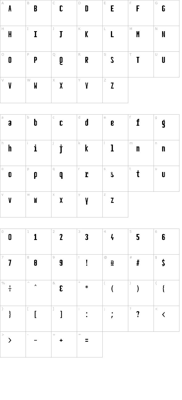 TElerysm Monospace character map