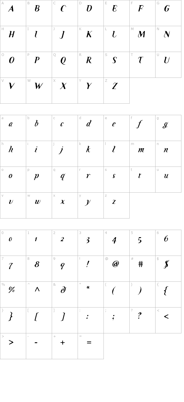 TemaCantante BoldItalicA character map