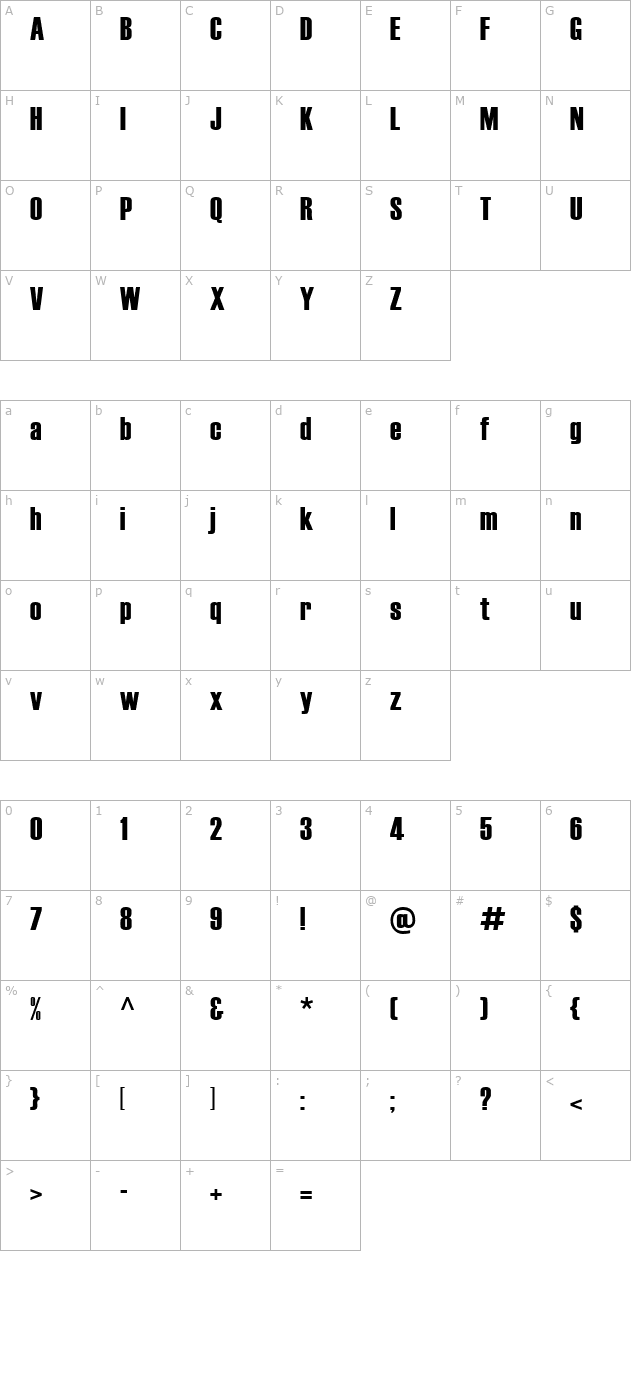 Temp Installer Font character map