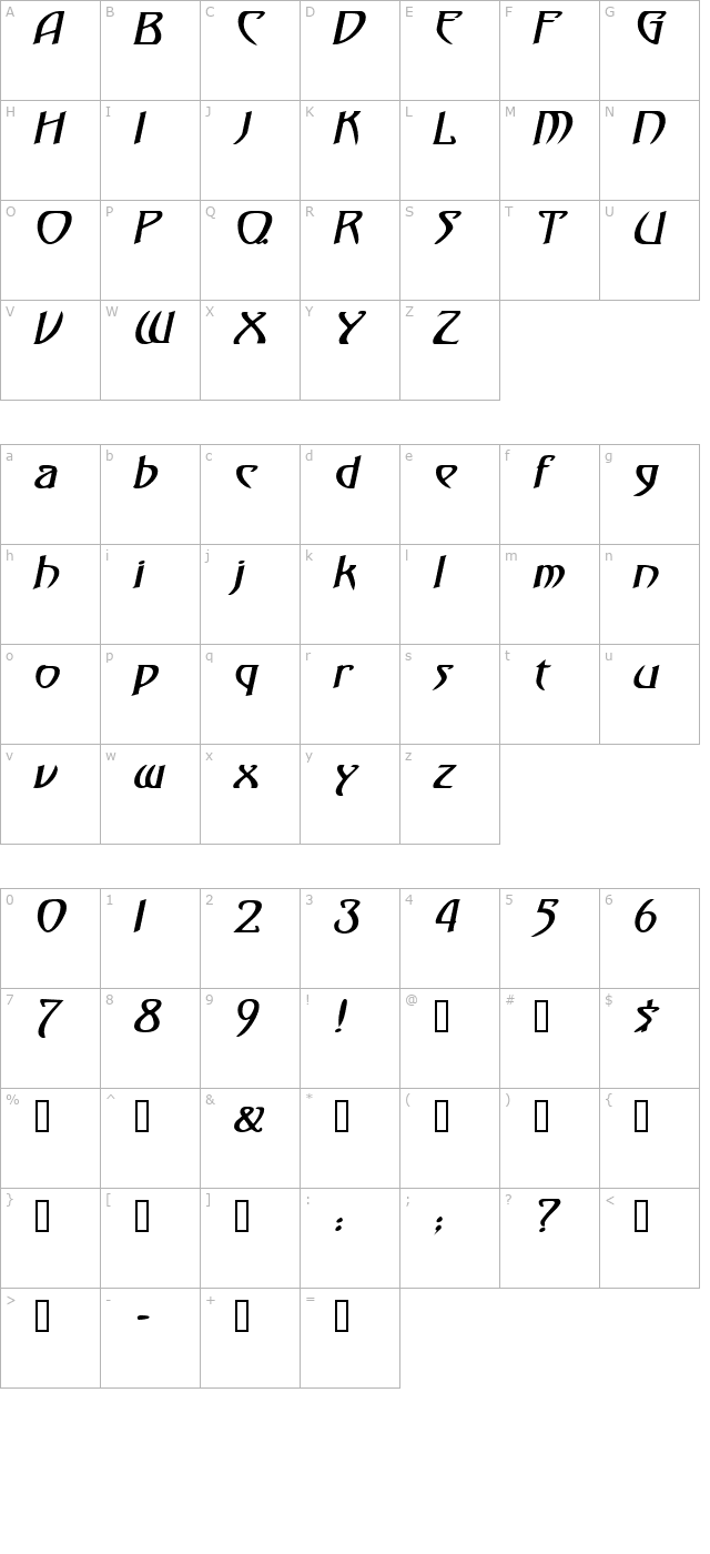 templar-heavyitalic character map