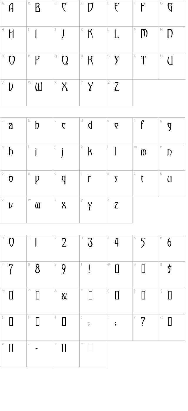 TemplarCondensed character map