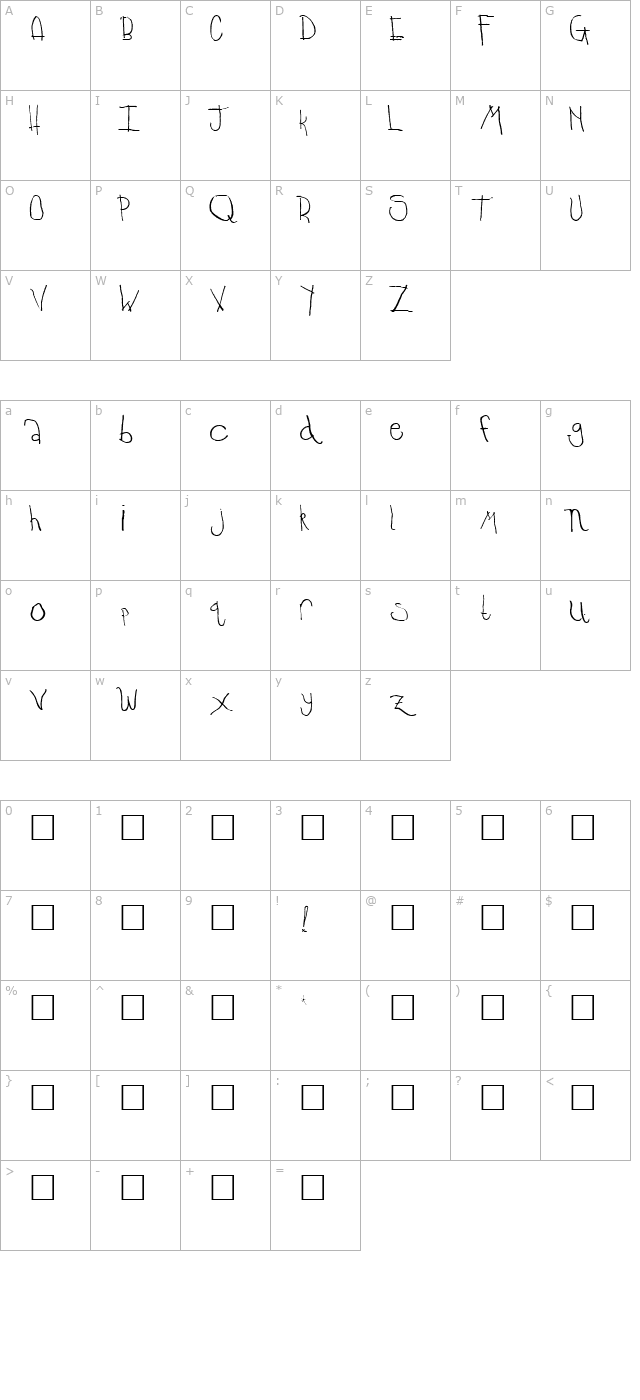 Temple Regular character map