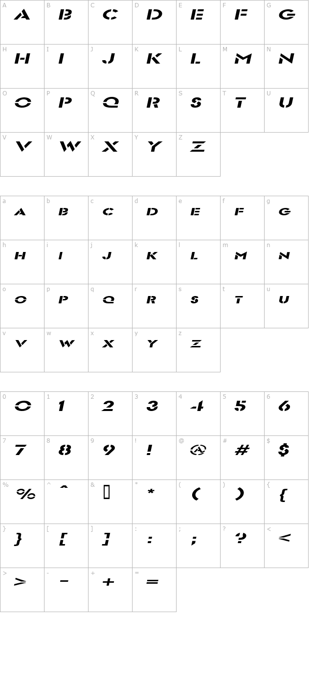 templett-extended-italic character map